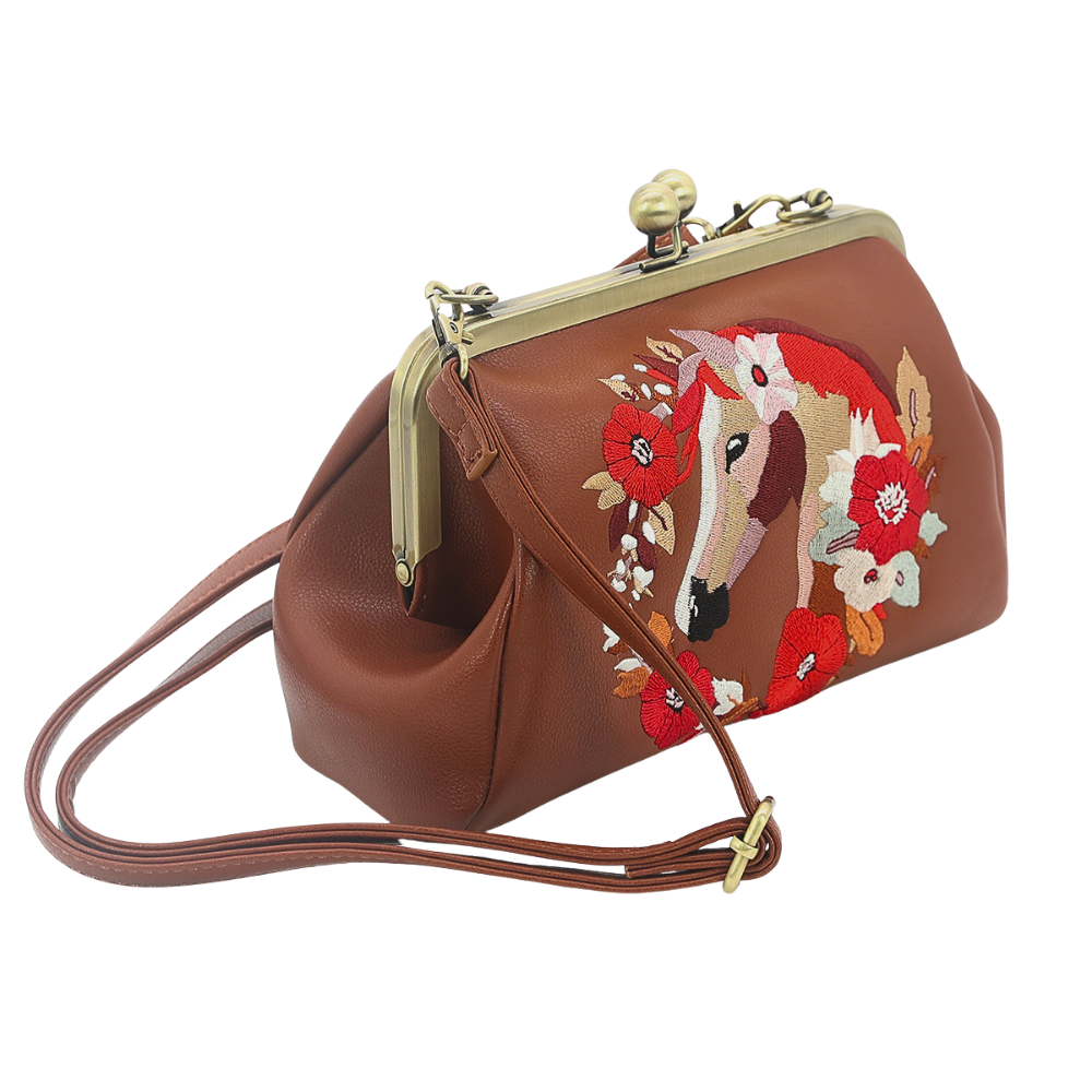 Floral Wreath Horse Kisslock Bag