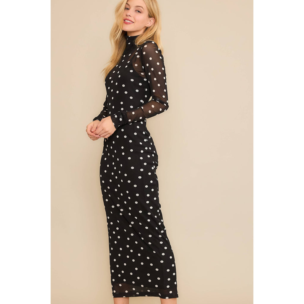 Polka Dot Mesh Wiggle Maxi w/ Slip