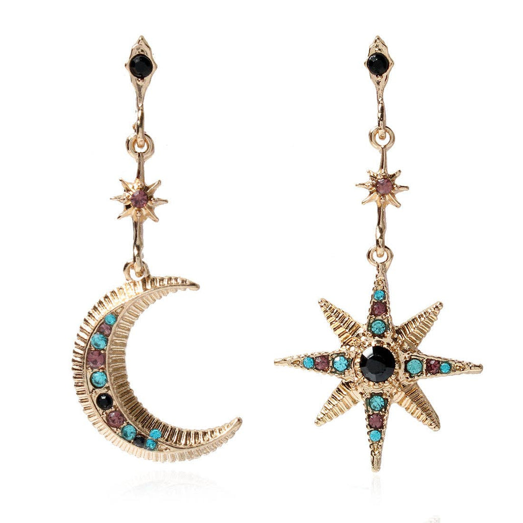 Star Moon Asymmetric Earrings