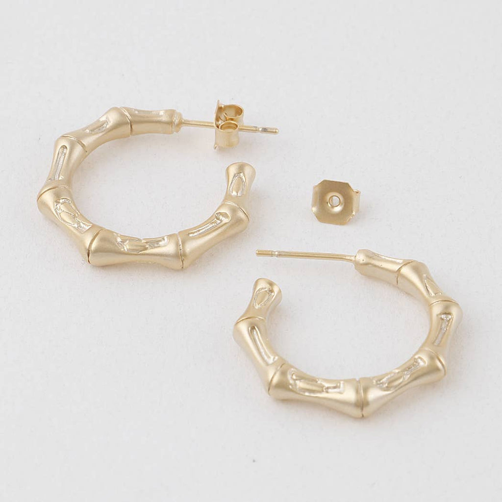 Small Bamboo Hoop Earrings: Matt Gold