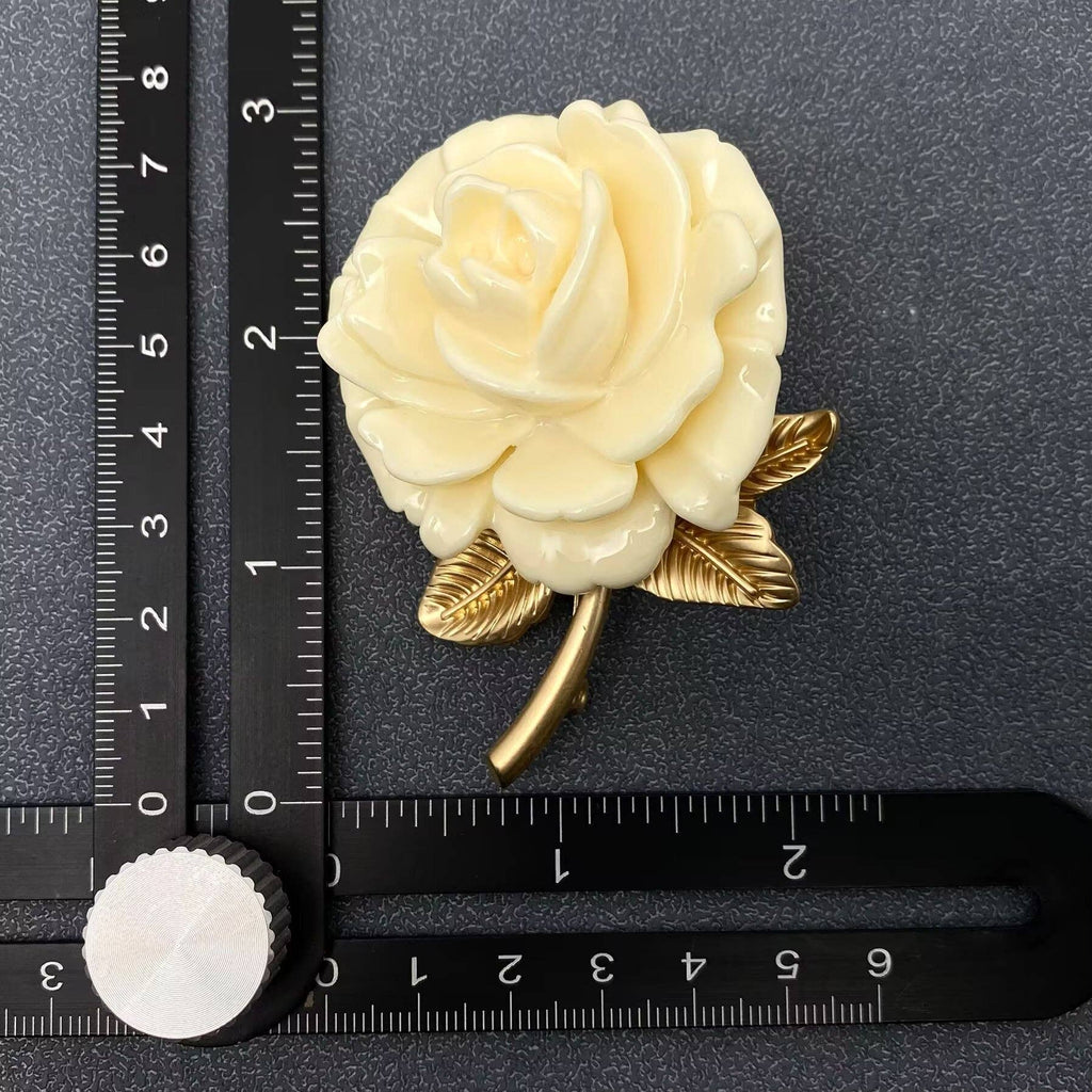 Cream Rose Matte Gold Plated Brooch