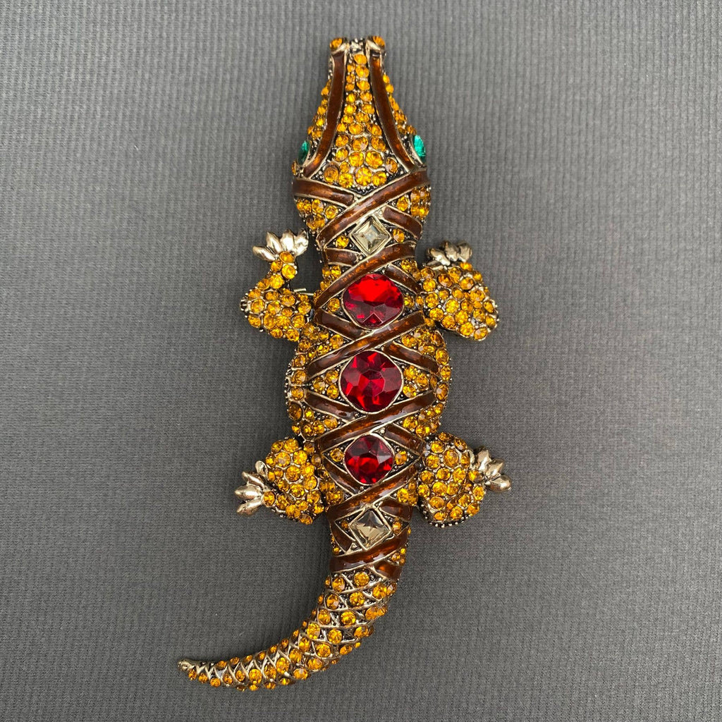 Large Crocodile Rhinestone Brooch