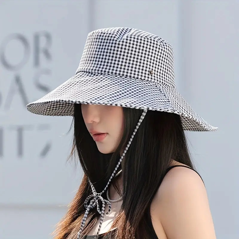 Gingham Fishing Hat: Black