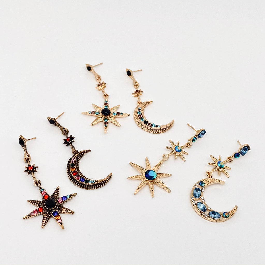 Star Moon Asymmetric Earrings