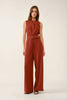 Rich Rust Sleeveless Belted Jumpsuit: