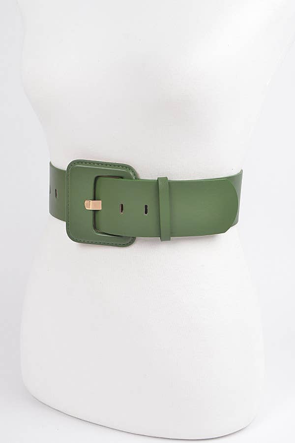 Faux Leather Wide Belt: Olive