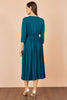 Teal Stretch Pleated Midi Dress