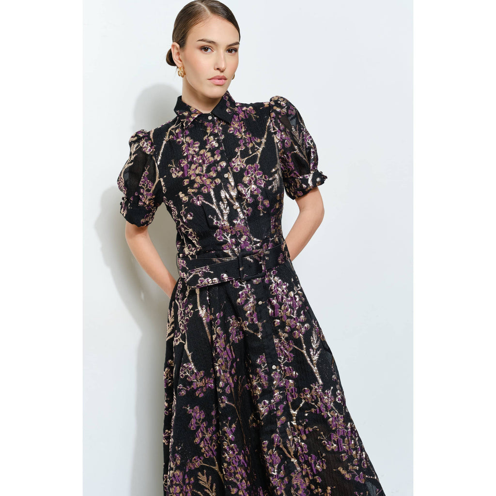 Golden Lurex Floral Jeweled Maxi Dress