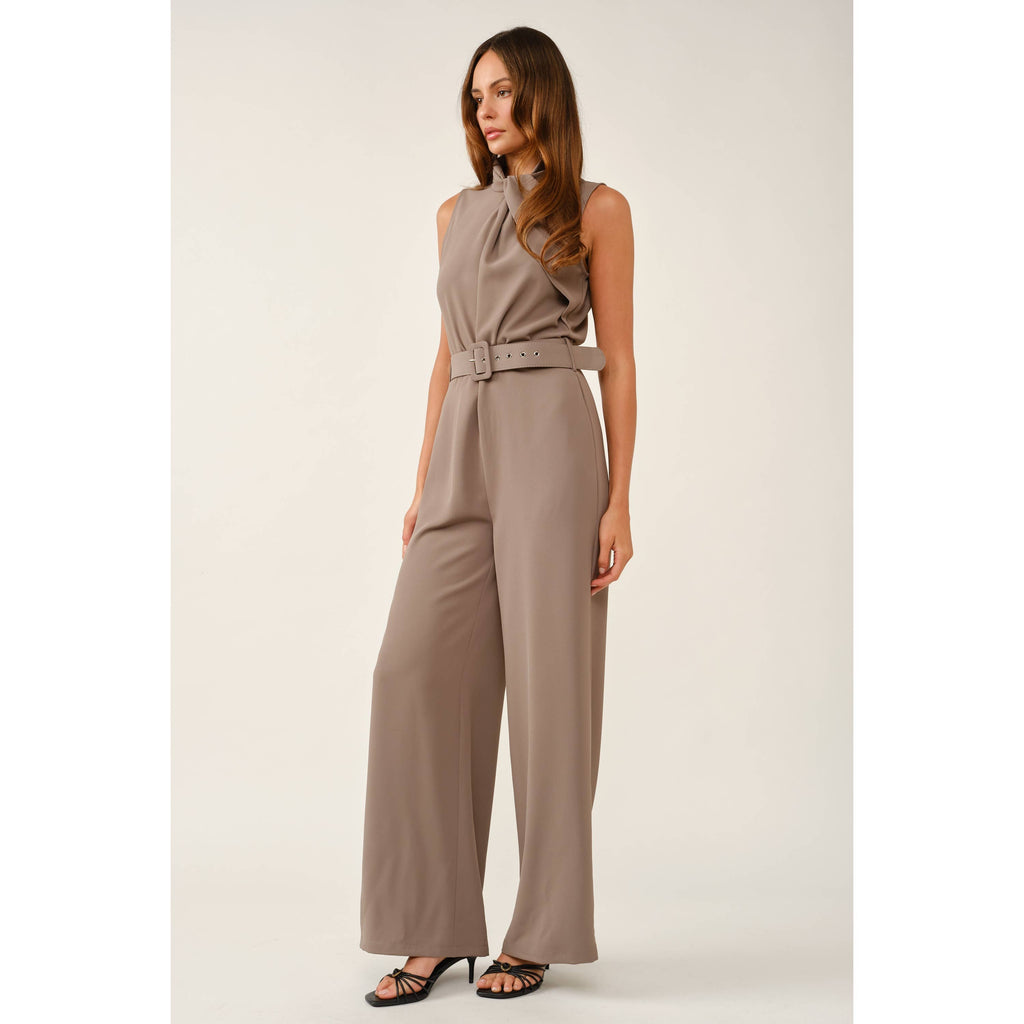 Rich Rust Sleeveless Belted Jumpsuit: