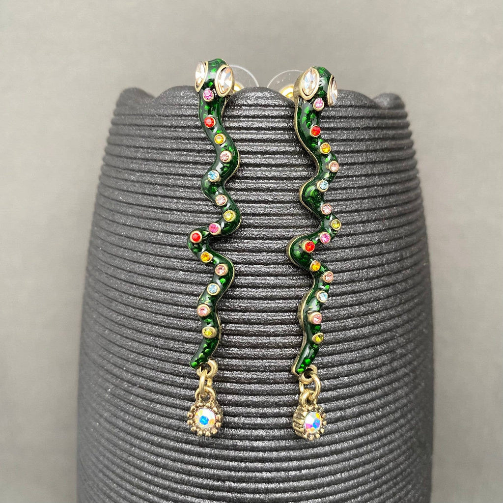 Vintage Rhinestone Inlaid Snake Earrings