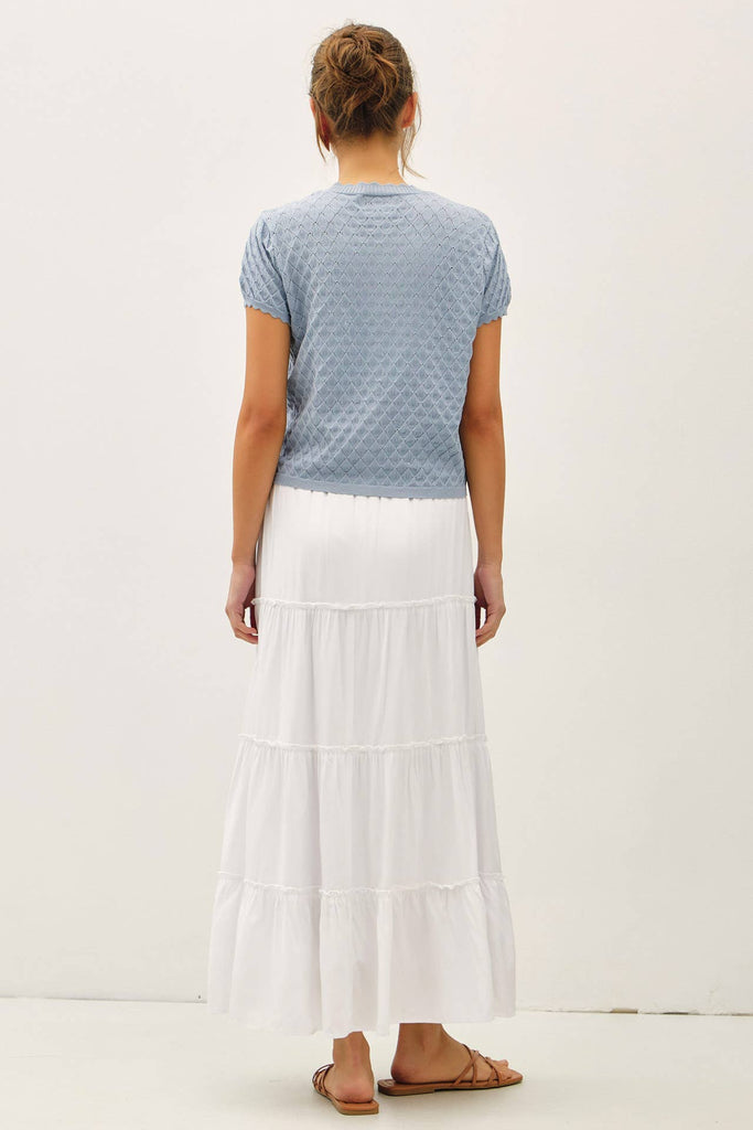 Pointelle Short Sleeve Cardi: Sky Blue