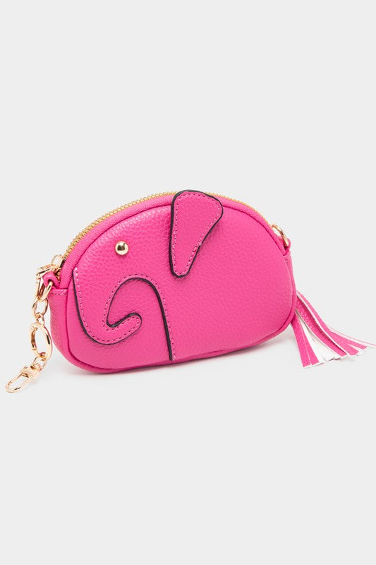 Elephant Tassel Keychain Mini Bag: Fuchsia