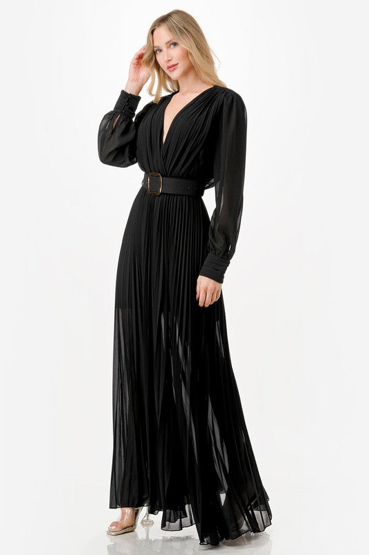Raven Goddess Pleated Maxi Dress