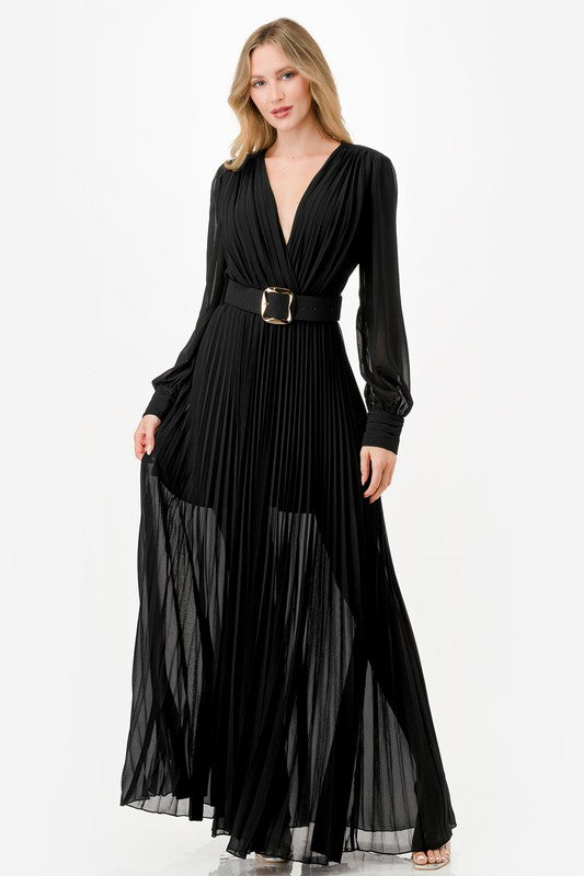 Raven Goddess Pleated Maxi Dress