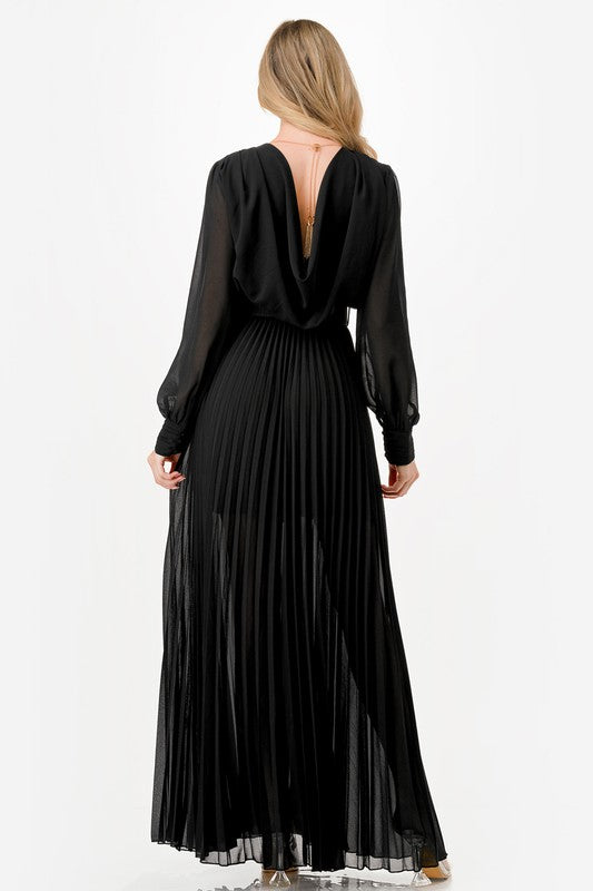 Raven Goddess Pleated Maxi Dress