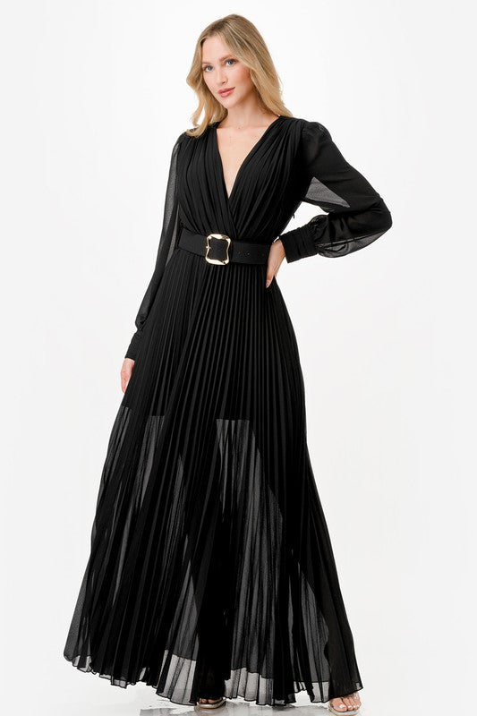 Raven Goddess Pleated Maxi Dress