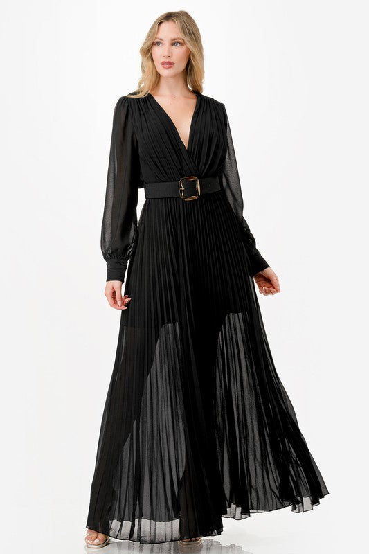 Raven Goddess Pleated Maxi Dress
