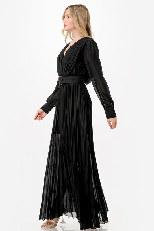 Raven Goddess Pleated Maxi Dress