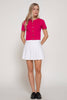 Short Sleeve Rainbow Button Cardi: Fuschia