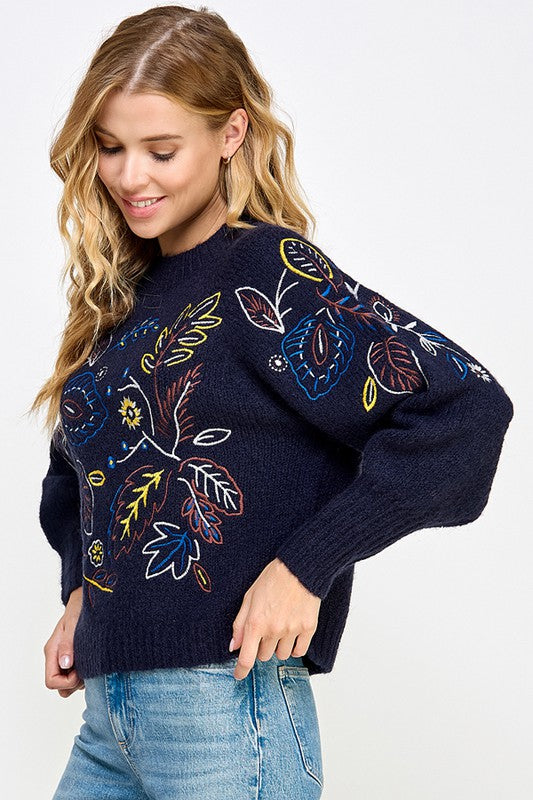 Navy Embroidered Sweater