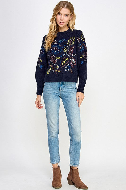 Navy Embroidered Sweater