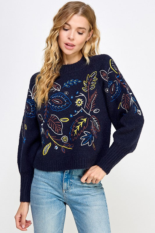 Navy Embroidered Sweater