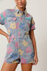 Retro Floral Denim Romper