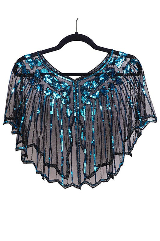 Sequin Embellished Shawl: Peacock Blue