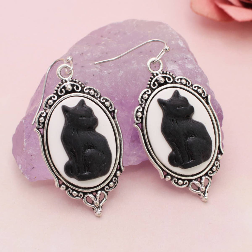 Purrfection Cat Cameo Silver Earrings