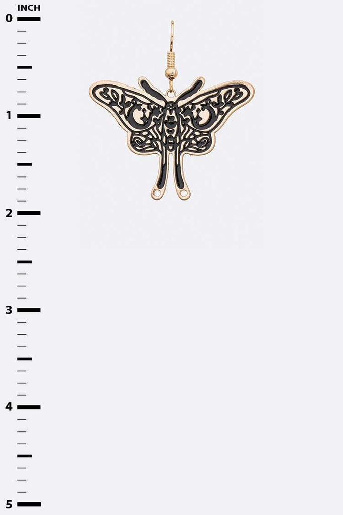 Engraved Gold Moon Moth Earrings