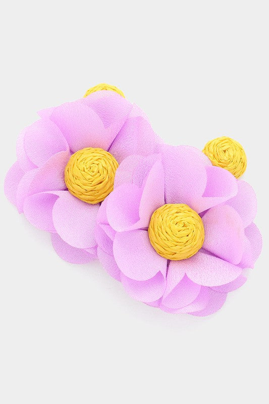 Raffia Petal Flower Earrings: Lavender