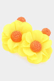 Raffia Petal Flower Earrings: Yellow