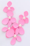 Triple Flower Drop Earrings: Pink