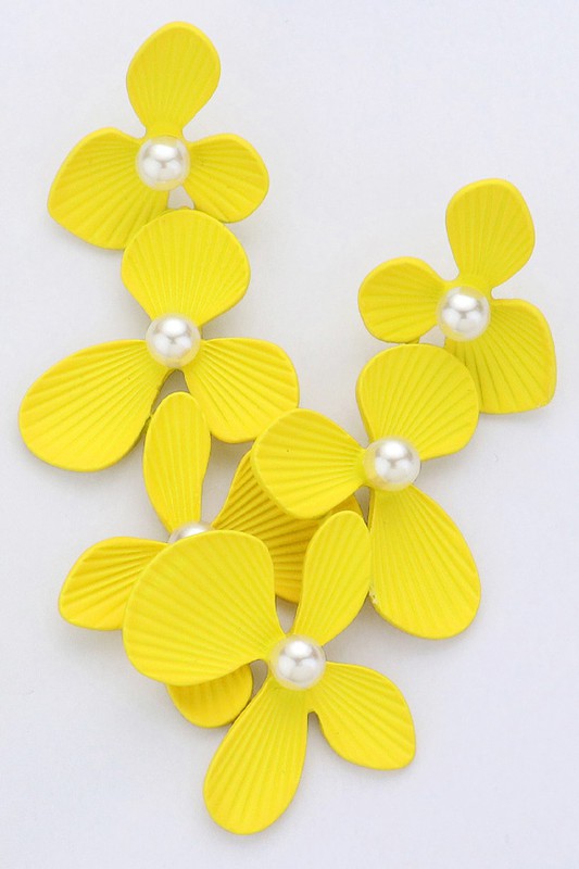 Triple Flower Drop Earrings: Yellow