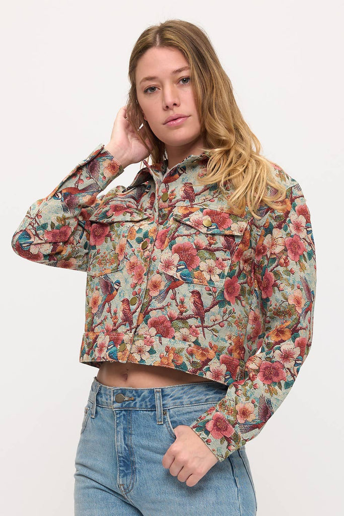 Vintage Floral Aviary Tapestry Jacket