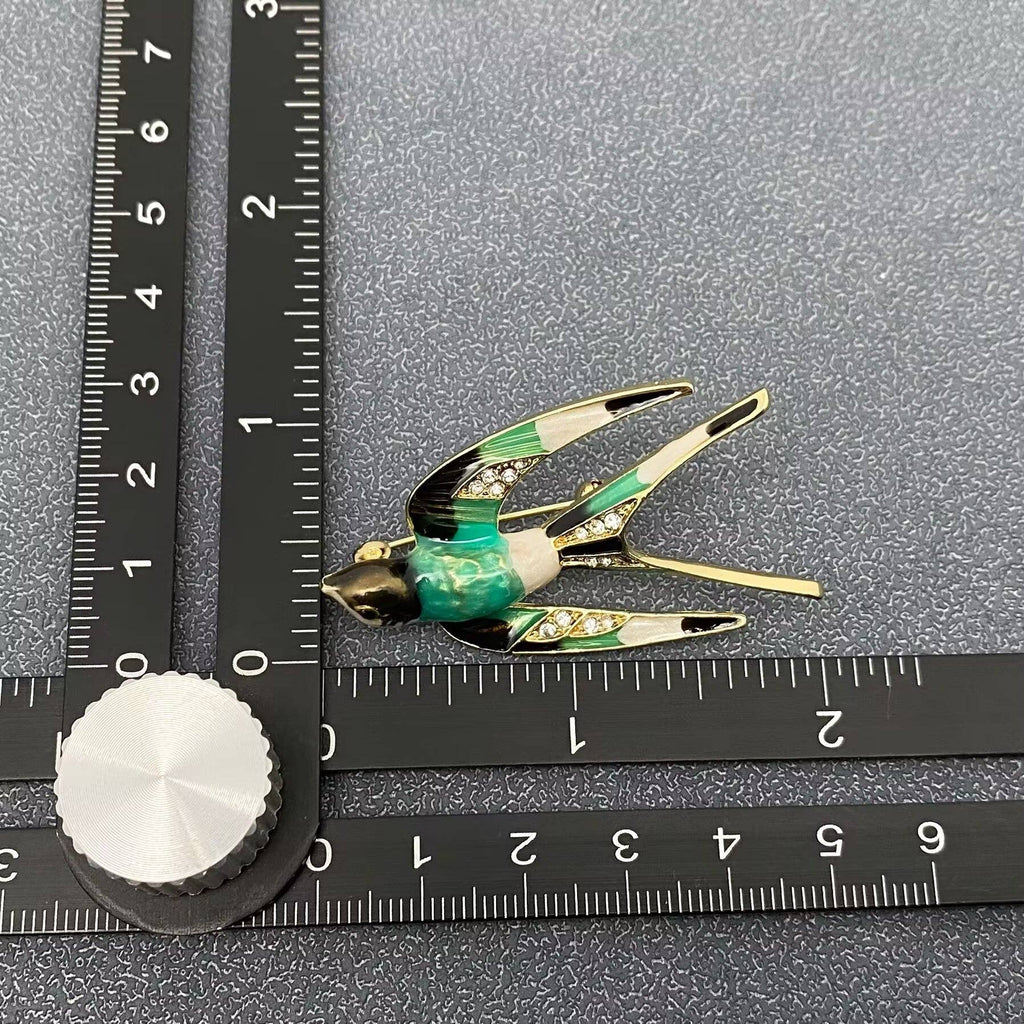 Rhinestone Enamel Swallow Brooch