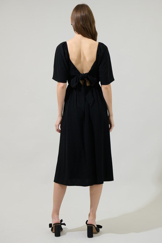 San Tropez Flutter Sleeve Dress: Black