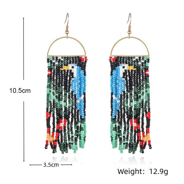 Parrot Tassle Beaded Earrings