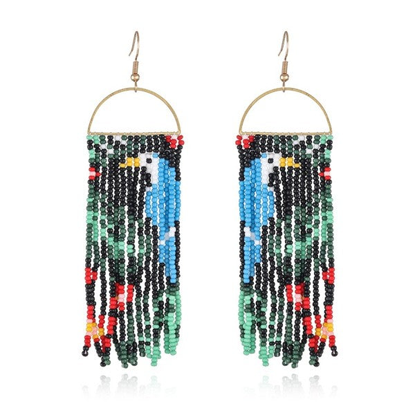 Parrot Tassle Beaded Earrings