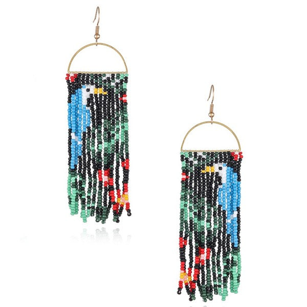 Parrot Tassle Beaded Earrings