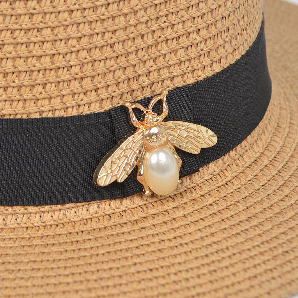 Faux Straw Sun Hat w/ Bee