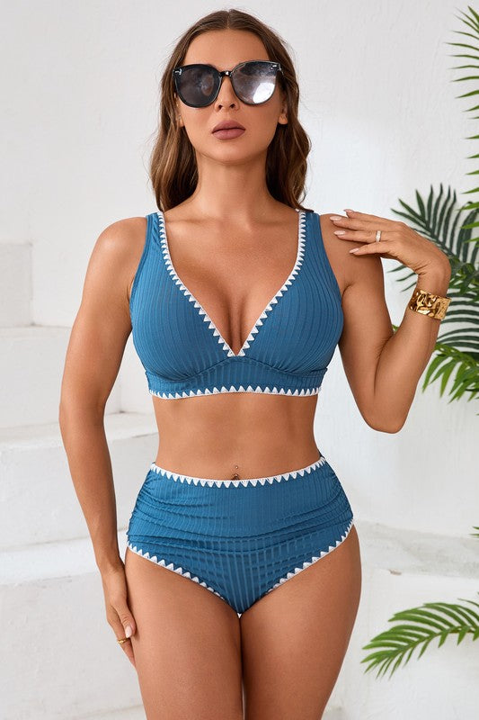 Ribbed & Ruched Shell Stitch Bikini