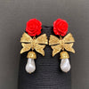Vintage Golden Bow Rose Earrings