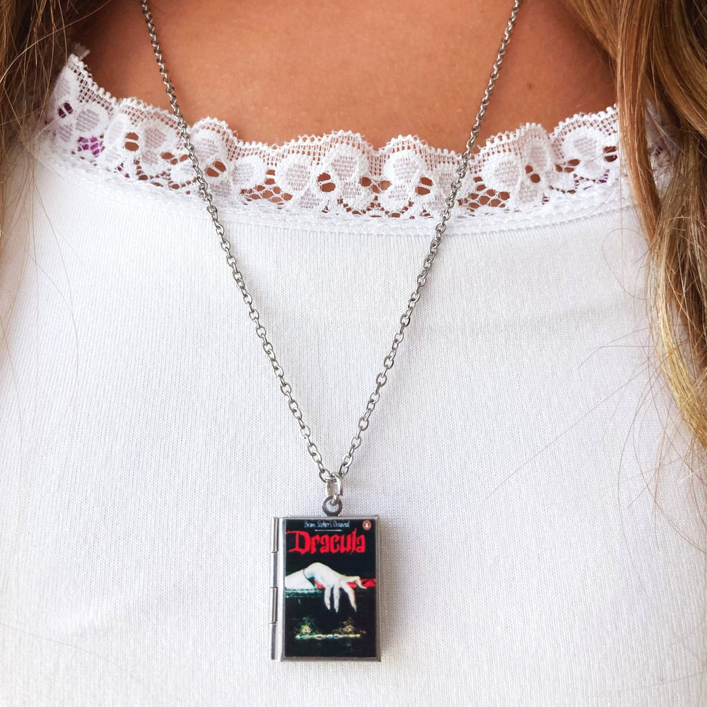 Book Locket Necklace - Dracula - Lingering Hand: Stainless Steel