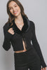 Fluffy Collar Cardigan: Black