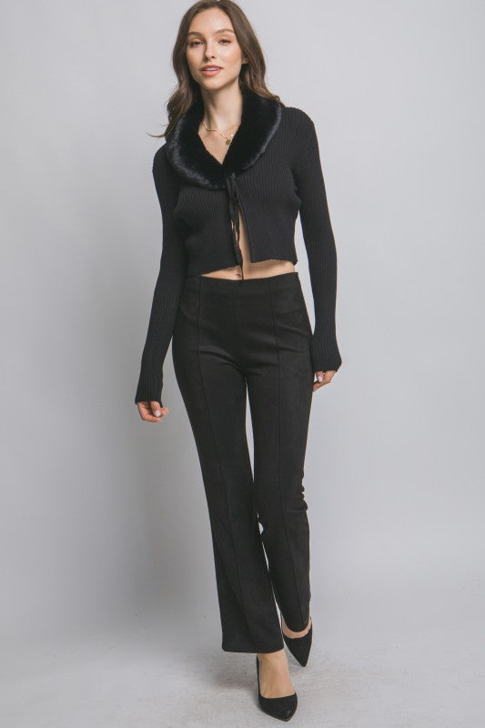 Fluffy Collar Cardigan: Black