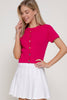 Short Sleeve Rainbow Button Cardi: Fuschia
