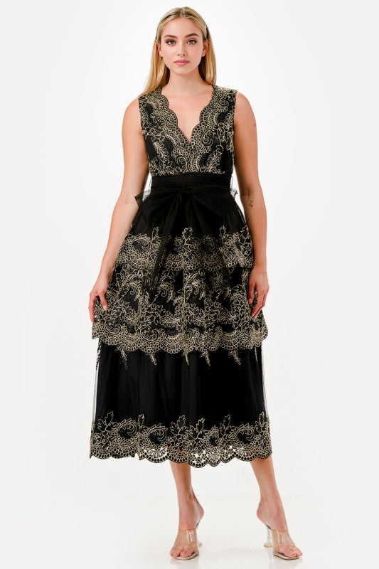 Gold Embroidered Regency Dress