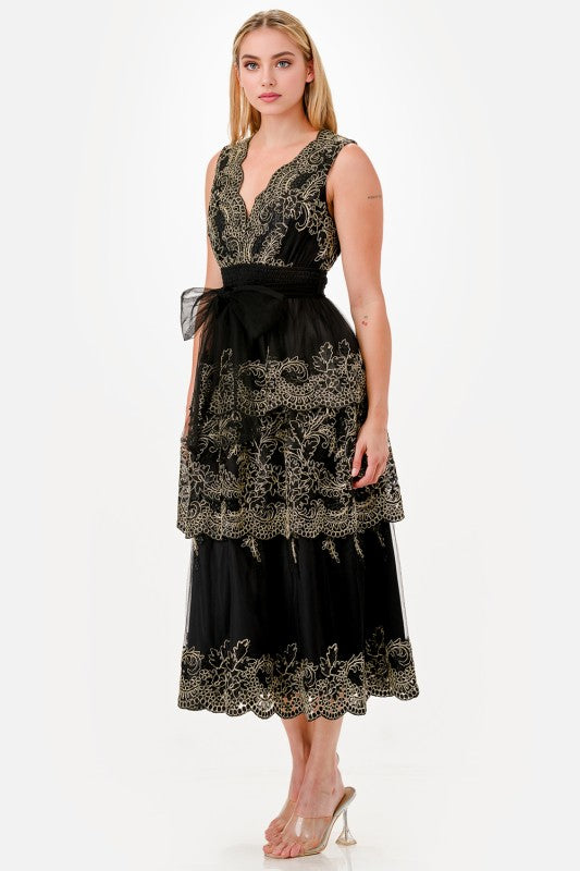 Gold Embroidered Regency Dress