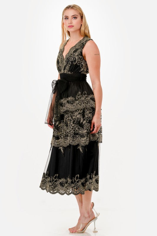 Gold Embroidered Regency Dress